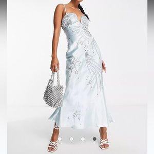 ASOS DESIGN: Ice Blue Celestial beaded & embroidered midi dress